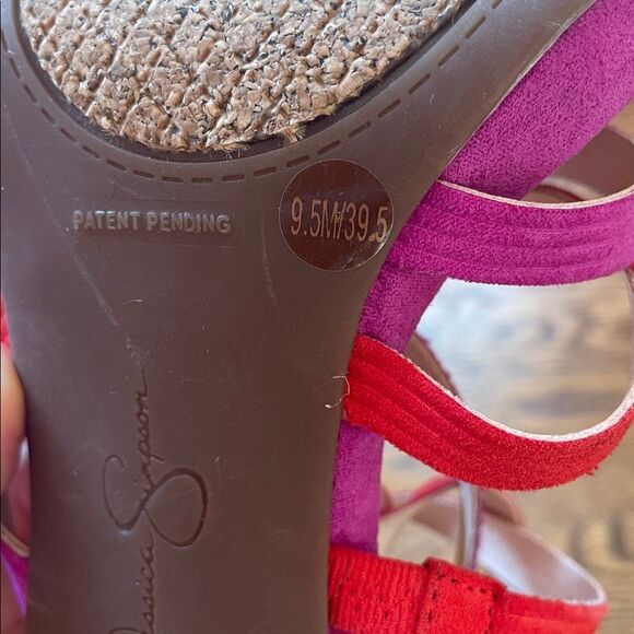 Jessica Simpson Strappy Red and Purple Faux Suede Heels Size 9.5 - Picture 11 of 12